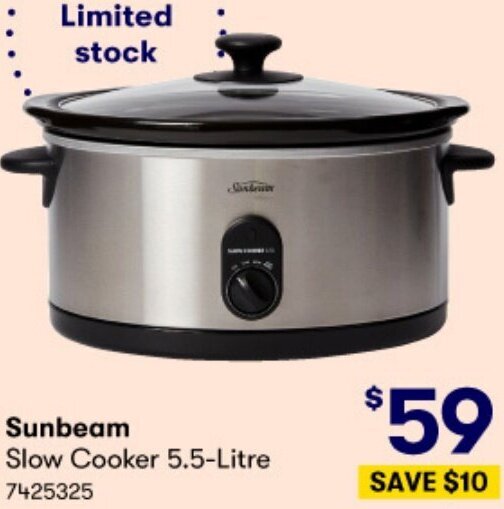 Sunbeam Slow Cooker 5.5Litre offer at BIG W