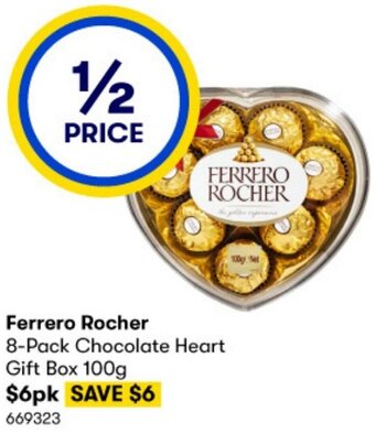 BIG W Ferrero Rocher 8-Pack Chocolate Heart Gift Box 100g offer