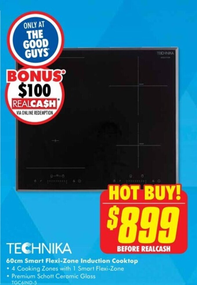 TECHNIKA 60cm Smart FlexiZone Induction Cooktop offer at The Good Guys