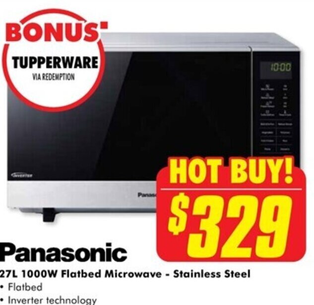 Panasonic 27L 1000W Flatbed Microwave Stainless Steel • Flatbed offer