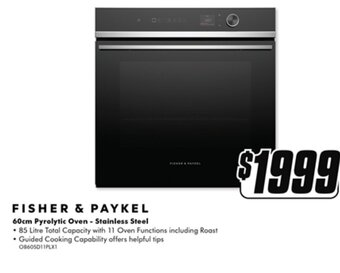 The Good Guys FISHER & PAYKEL 60cm Pyrolytic Oven - Stainless Steel offer
