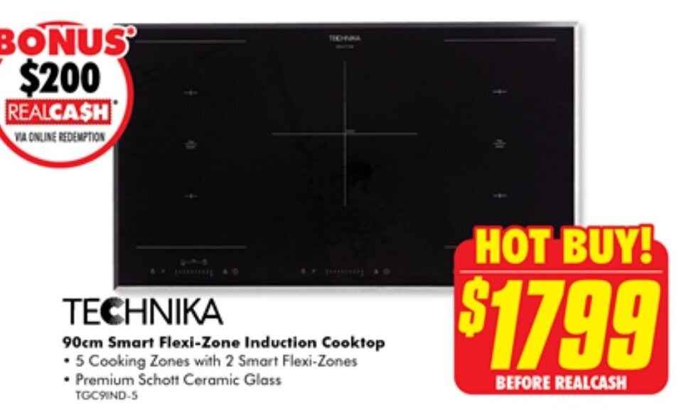 TECHNIKA 90cm Smart FlexiZone Induction Cooktop offer at The Good Guys