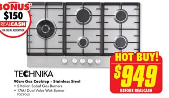 The Good Guys TECHNIKA 90cm Gas Cooktop - Stainless Steel offer