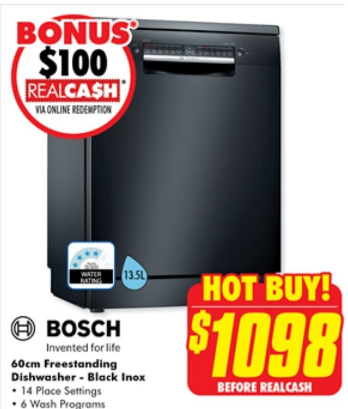 60cm Freestanding Dishwasher Black Inox offer at The Good Guys
