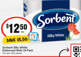 IGA Sorbent Silky White Embossed Rolls 24 Pack offer