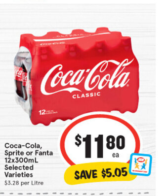 IGA Coca-Cola, Sprite or Fanta 12x300mL Selected Varieties offer