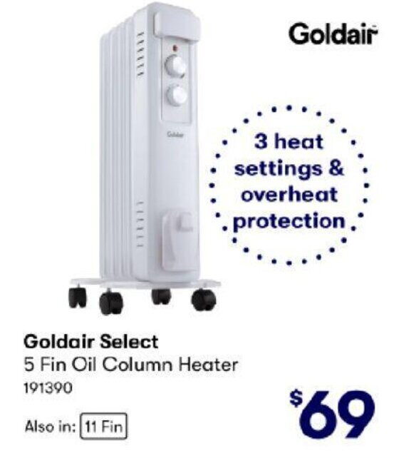 Goldair Select 5 Fin Oil Column Heater 191390 offer at BIG W