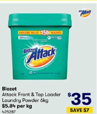 BIG W Biozet Attack Front & Top Loader Laundry Powder 6kg offer