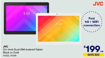BIG W JVC 10.1-Inch Dual-SIM Android Tablet Black or Gold offer