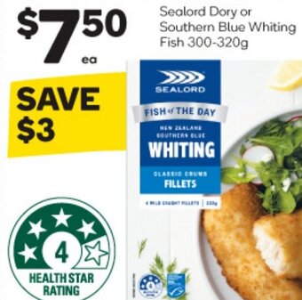 Woolworths Sealord Dory or Southern Blue Whiting Fish 300-320g offer