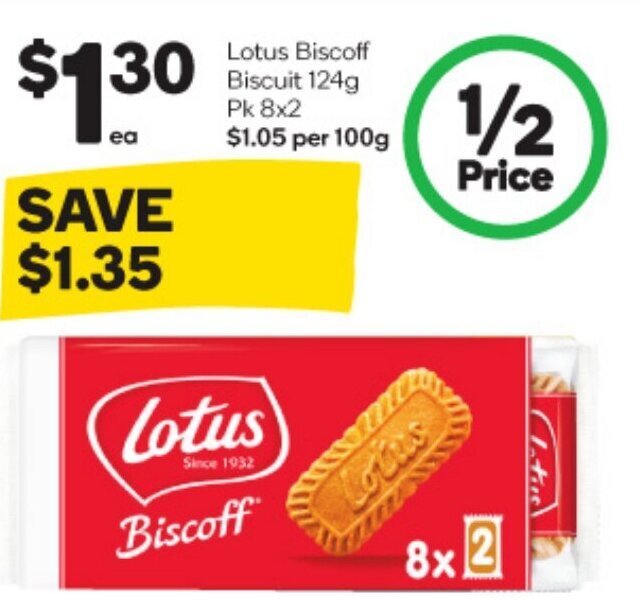 Lotus Biscoff Biscuit 124g Pk 8x2 offer at Woolworths