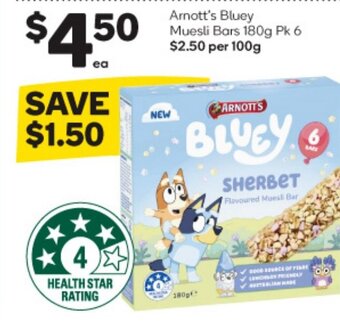Woolworths Arnott's Bluey Muesli Bars 180g Pk 6 offer