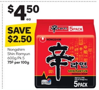 Woolworths Nongshim Shin Ramyun 600g Pk 5 offer