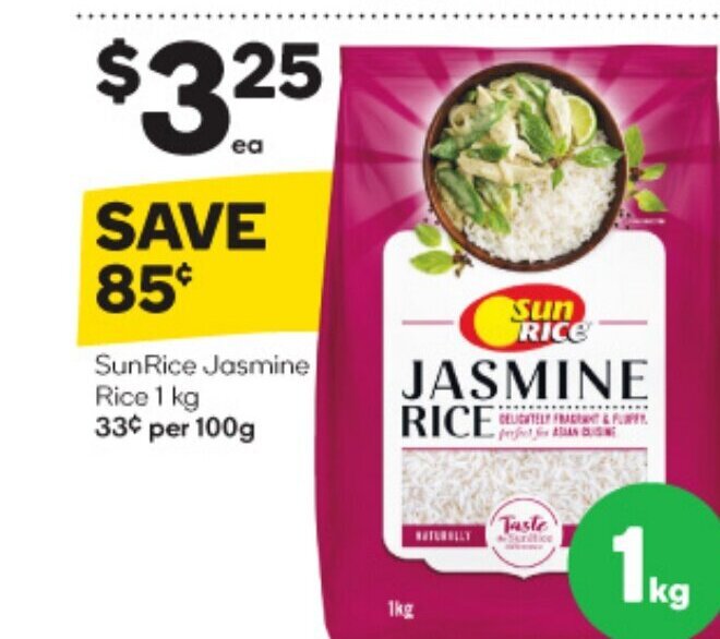 SunRice Jasmine Rice 1 kg offer at Woolworths
