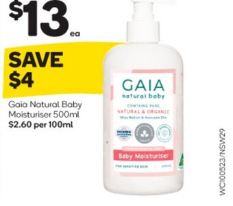 Woolworths Gaia Natural Baby Moisturiser 500ml offer