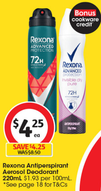 Coles Rexona Antiperspirant Aerosol Deodorant 220mL offer