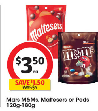 Coles Mars M&Ms, Maltesers or Pods 120g-180g offer