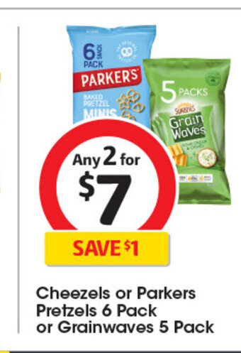 Coles Cheezels or Parkers Pretzels 6 Pack or Grainwaves 5 Pack offer