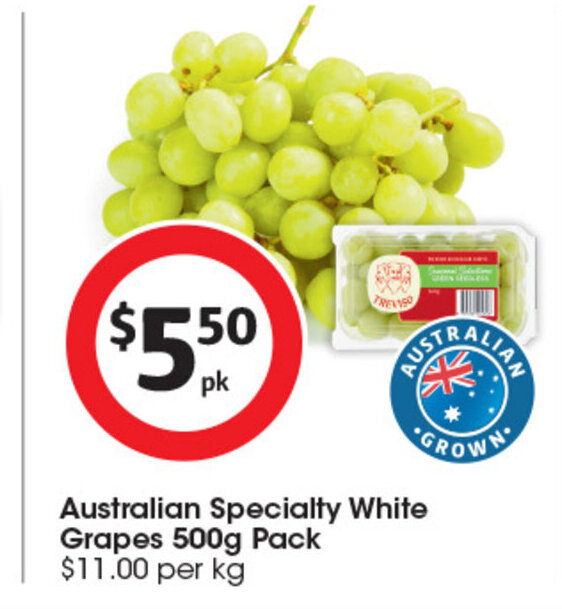 Australian Specialty White Grapes 500g Pack offer at Coles
