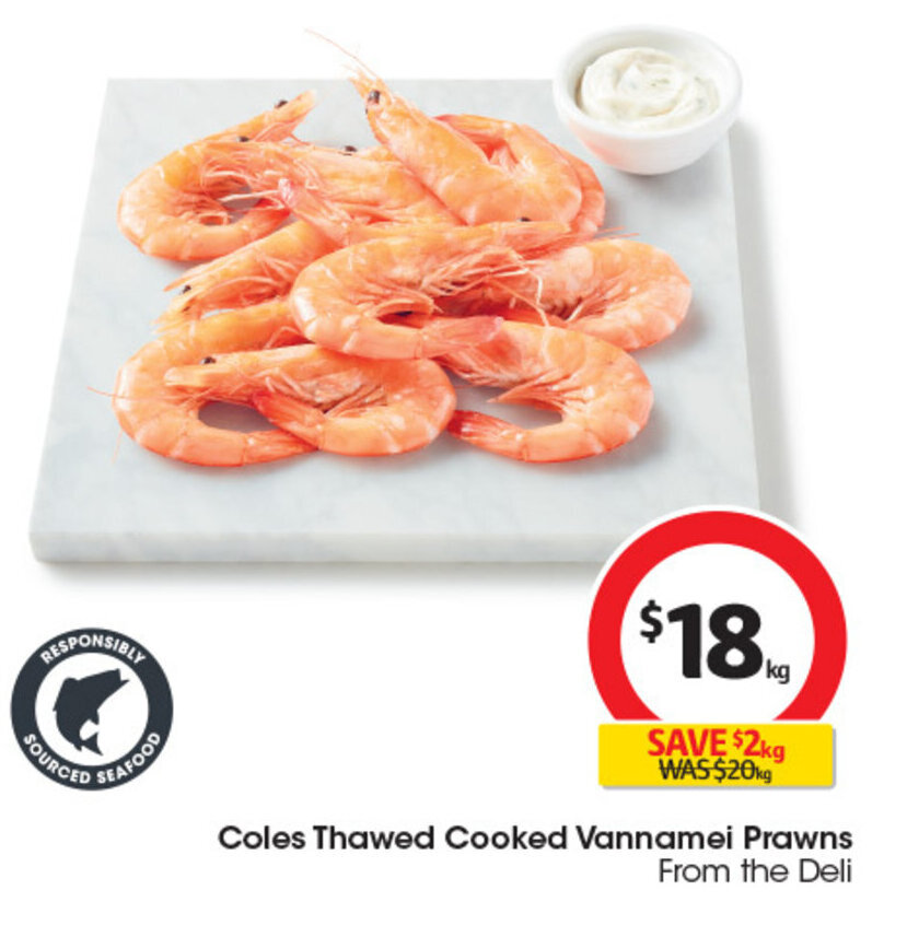 Coles Thawed Cooked Vannamei Prawns offer at Coles