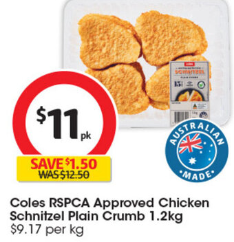 Coles Coles RSPCA Approved Chicken Schnitzel Plain Crumb 1.2kg offer