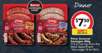 Coles Primo Gourmet Sausages 450g offer