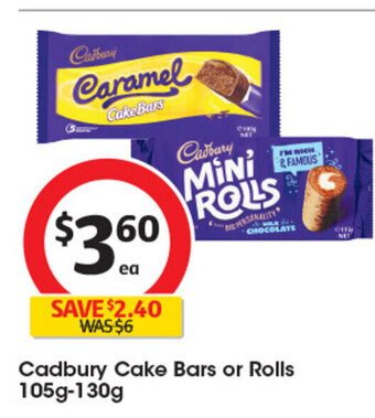 Cadbury Cake Bars or Rolls 105g-130g