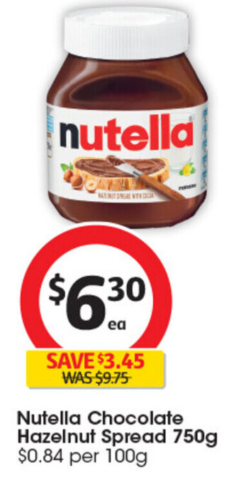 Coles Nutella Chocolate Hazelnut Spread 750g offer