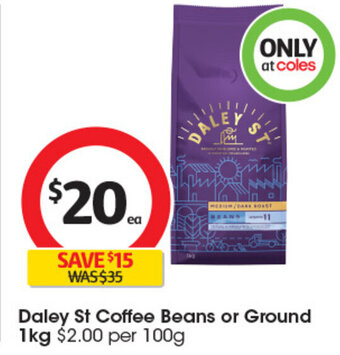 Coles Daley St Coffee Beans or Ground 1kg offer