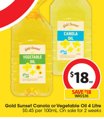 Coles Gold Sunset Canola or Vegetable Oil 4 Litre offer