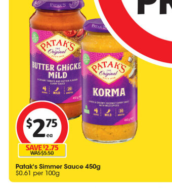 Coles Patak's Simmer Sauce 450g offer
