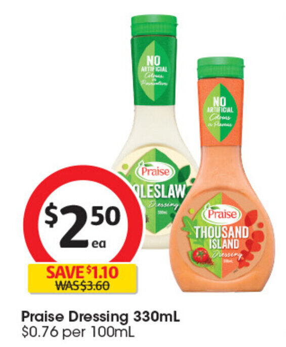 Praise Dressing 330mL offer at Coles