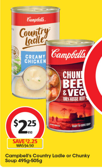 Coles Campbell's Country Ladle or Chunky Soup 495g-505g offer