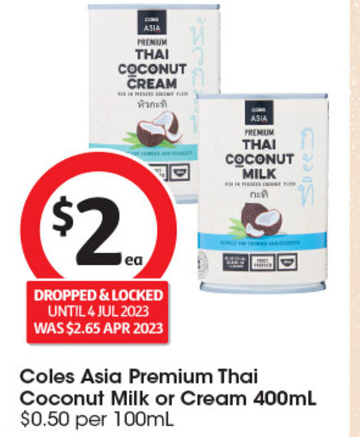 Coles Asia Premium Thai Coconut Milk or Cream 400mL offer at Coles