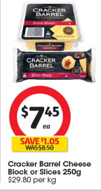 Coles Cracker Barrel Cheese Block or Slices 250g offer