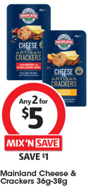 Coles Mainland Cheese & Crackers 36g-38g offer