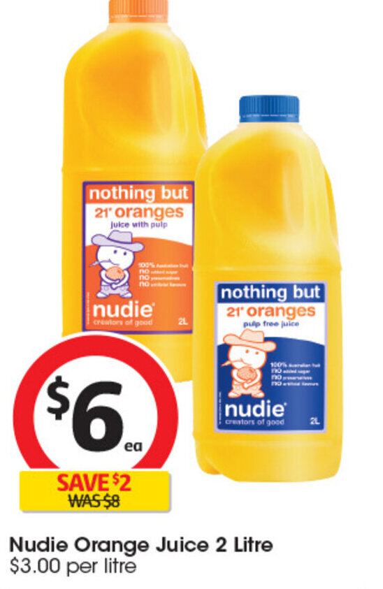 Nudie Orange Juice 2 Litre offer at Coles