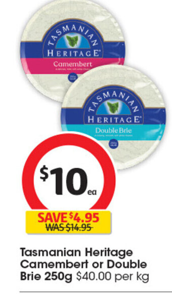 Coles Tasmanian Heritage Camembert or Double Brie 250g offer