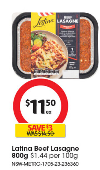 Coles Latina Beef Lasagne 800g offer