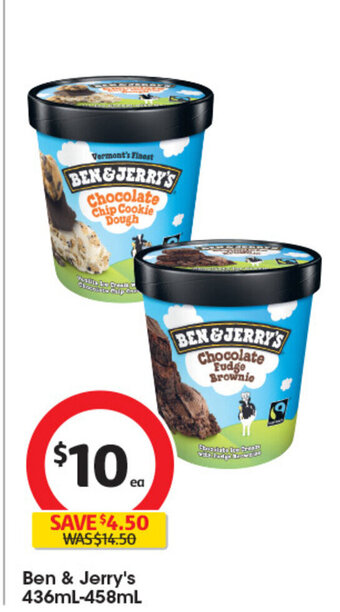 Coles Ben & Jerry's 436ml-458mL offer