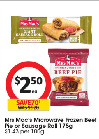 Mrs Mac's Microwave Frozen Beef Pie or Sausage Roll 175g