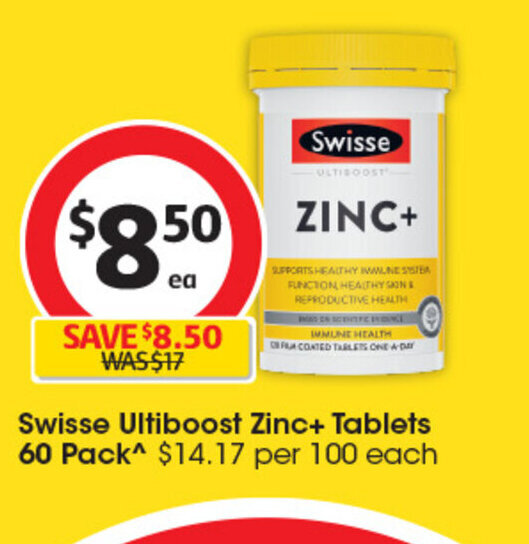Swisse Ultiboost Zinc+ Tablets 60 Pack offer at Coles
