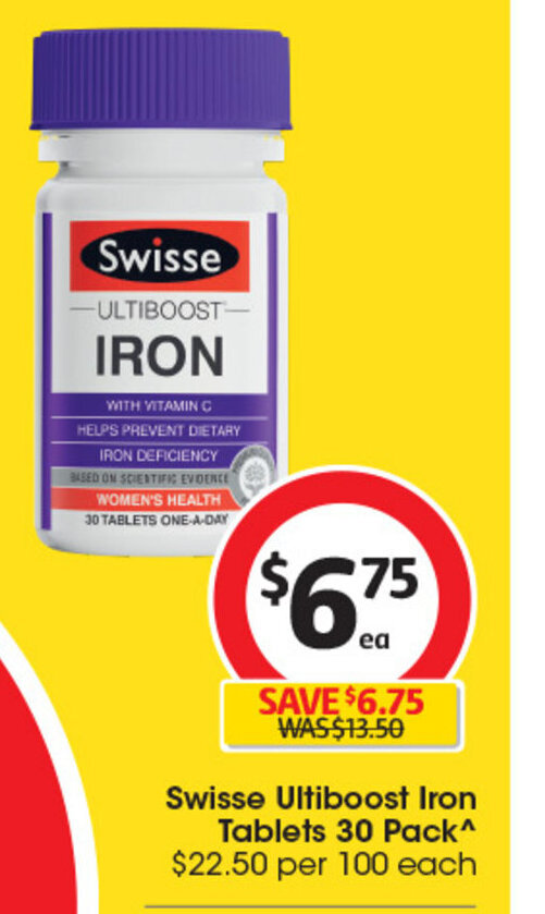 Swisse Ultiboost Iron Tablets 30 Pack offer at Coles
