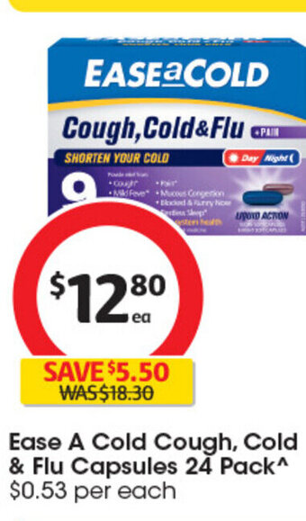 Coles Ease A Cold Cough, Cold & Flu Capsules 24 Pack offer