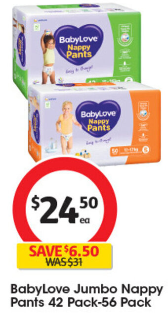 Coles BabyLove Jumbo Nappy Pants 42 Pack-56 Pack offer