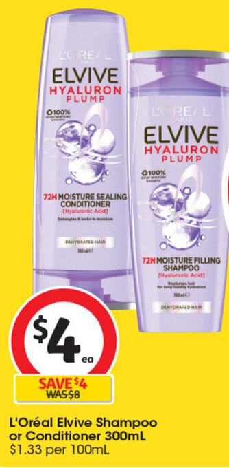 L'Oréal Elvive Shampoo or Conditioner 300mL