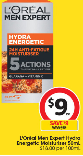 Coles L'Oréal Men Expert Hydra Energetic Moisturiser 50mL offer