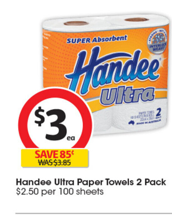 Handee Ultra Paper Towels 2 Pack offer at Coles