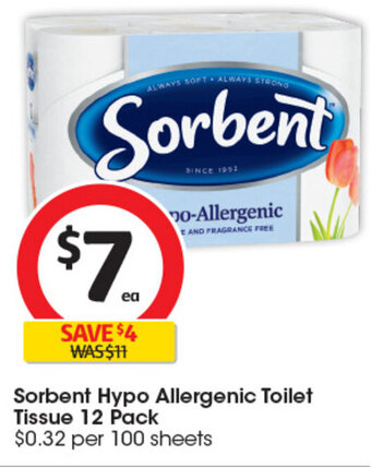 Coles Sorbent Hypo Allergenic Toilet Tissue 12 Pack offer