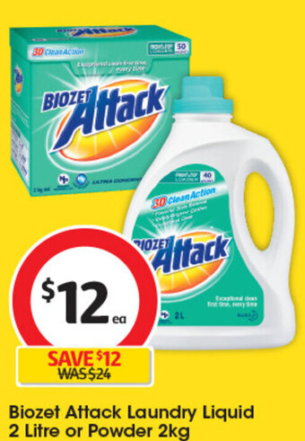 Coles Biozet Attack Laundry Liquid 2 Litre or Powder 2kg offer
